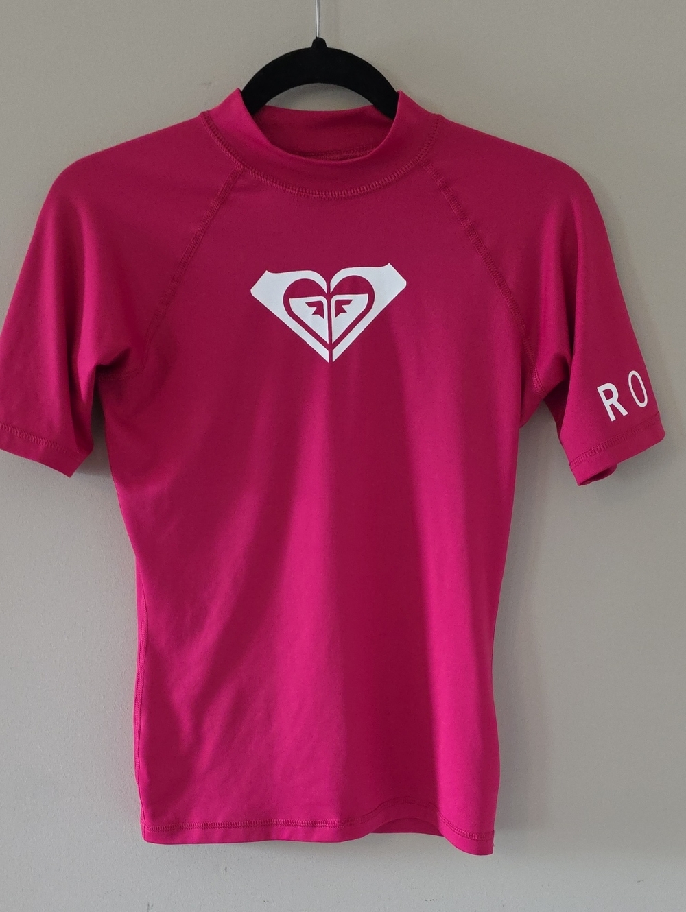 Roxy Girls Hot Pink Short Sleeve Rashguard with White Logo